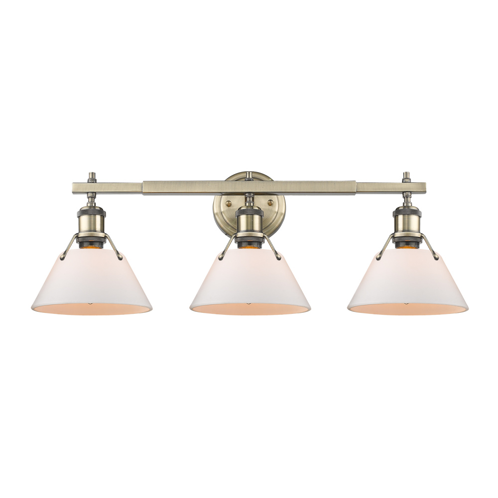 Yep by Golden Lighting Orwell 3-light Vanity in Aged Brass and Opal Glass